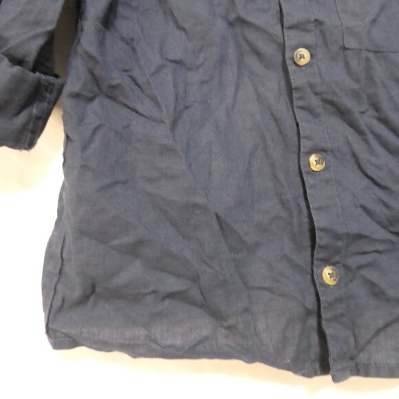 H&M | 5-6 years | Dark Navy Blue Button-Up Linen / Cotton Shirt | Roll Tabs - Picture 8 of 16